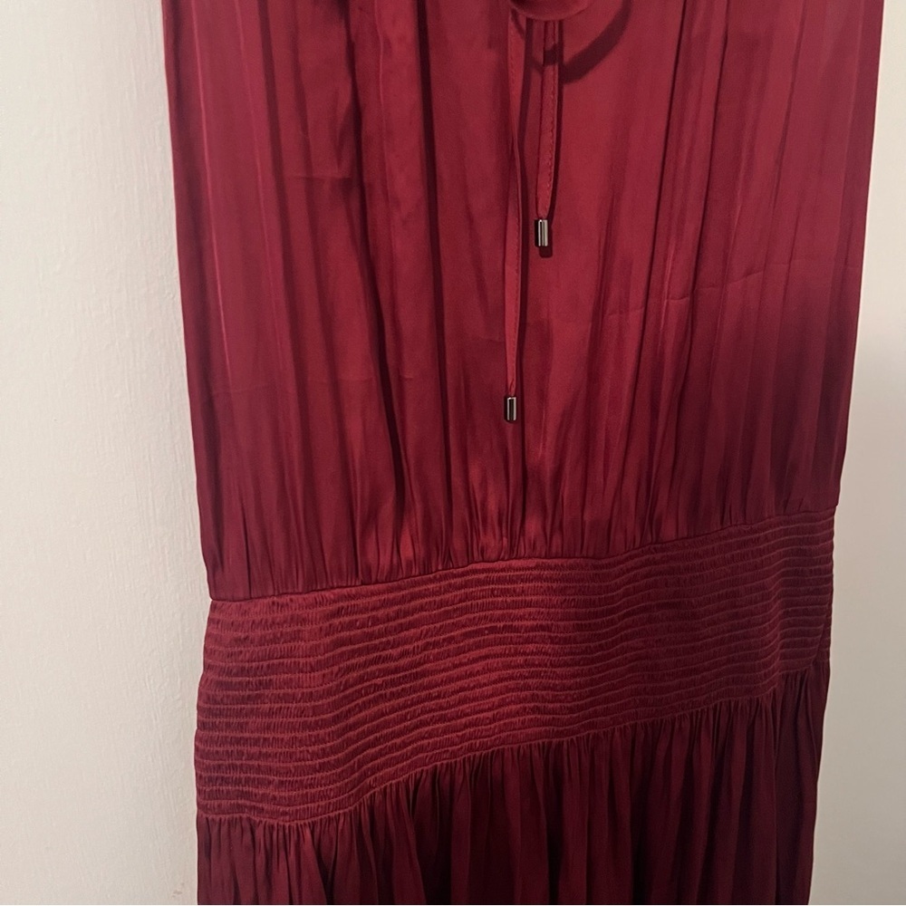 Halston Heritage Sleeveless Smocked Waist High Low Dress Ruby Maroon Small - Picture 7 of 14